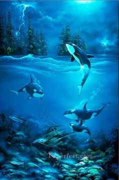 動物 Painting - 海の下の嵐の夜